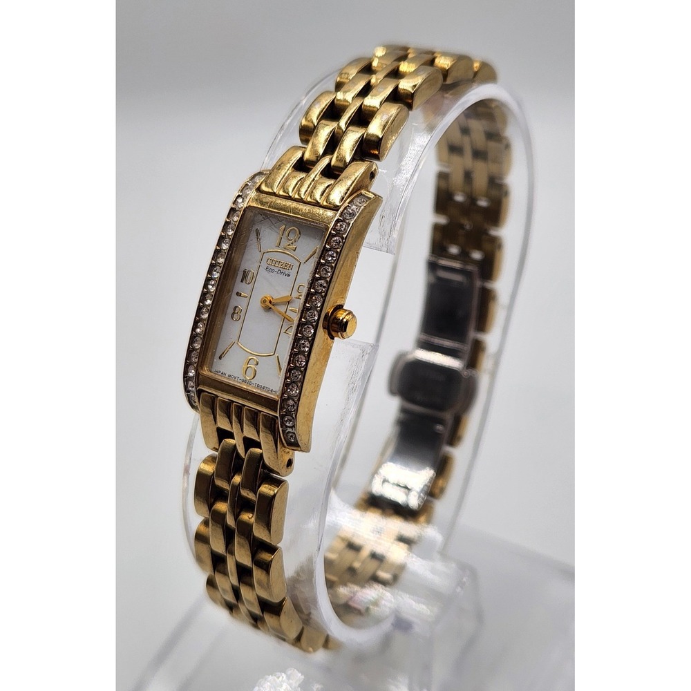 Citizen Eco-Drive Watch Womens 7 Gold Tone Crystal Rectangular G620-T004704